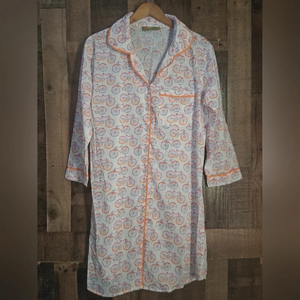 Women's White Bicycle Print Swim Coverup with Orange Trim